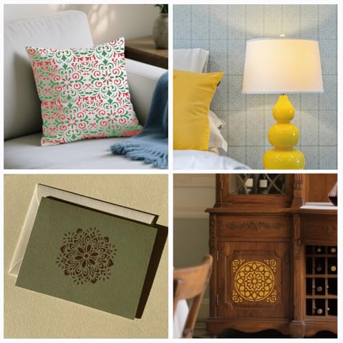 12 Sheets Mandela Painting Stencils, 24 Styles Mandela Dot Drawing Templates Reusable Geometric Border Stencil for Painting on Wall Wood Home Decor - style: Mandela