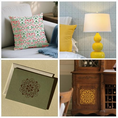 12 Sheets Mandela Painting Stencils, 24 Styles Mandela Dot Drawing Templates Reusable Geometric Border Stencil for Painting on Wall Wood Home Decor - style: Mandela