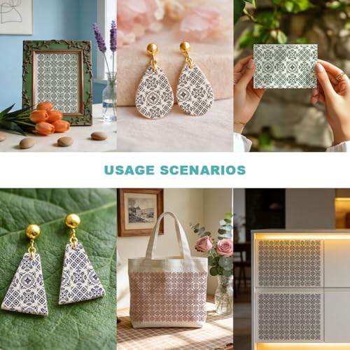 2 Sheets Tile Pattern Silk Screen Stencil, Damask Floral Self-Adhesive Silk Screen Printing Stencils Reusable Mesh Stencil for Painting on Wall, Wood, T-Shirt, Home Craft Decor - style: Tile Pattern