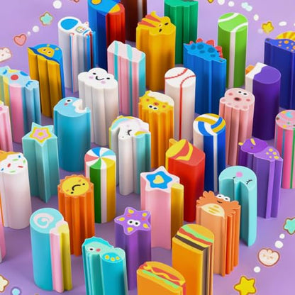 LiYiQ 60 Pcs Cute Eraser for Pencils Bulk Cute Supplies Kawaii Erasers for Classroom Fun Erasers for Classroom Supplies Party Favors Gift
