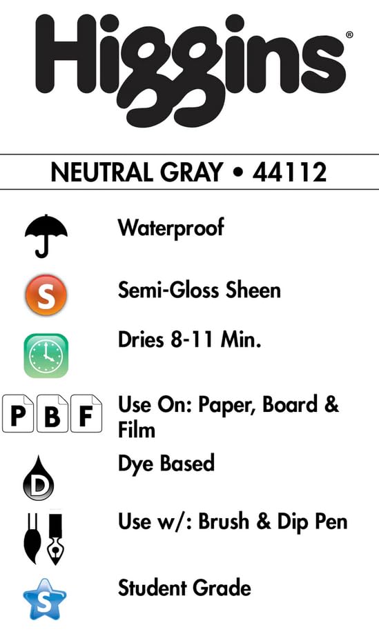 Higgins Dye-Based Drawing Ink, Neutral Gray, 1 Ounce Bottle (44112) - color: Neutral Gray