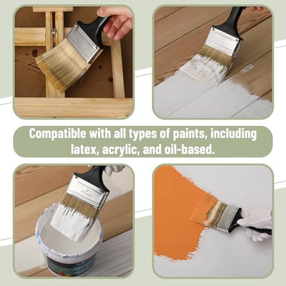 Bates- Paint Brushes, 3-Inch, 6 Pack, Plastic Handle Flat Paint Brushes | for Walls, Furniture, Wood Surfaces, Interior Painting & Home Improvement Projects