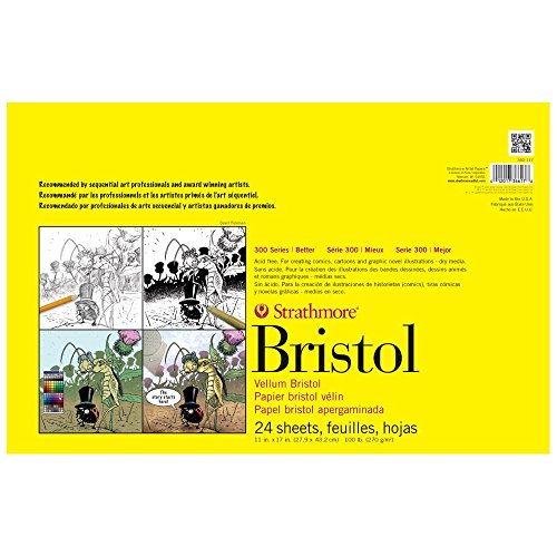 Strathmore 300 Series Bristol Paper Pad, Vellum, Tape Bound, 11x17 inches, 24 Sheets (100lb/270g) - Artist Paper for Adults and Students - Charcoal, Pen and Ink, Marker, and Pastel - color: Vellum, size: 11 x 17 inches, style: Tape Binding