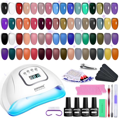 JODSONE 32 Colors Jelly Gel Nail Polish Kit with U V Light Crystal Transparent Classic Color 4 Functional Gel for All Seasons - color: 32KIT-M5M-Jelly