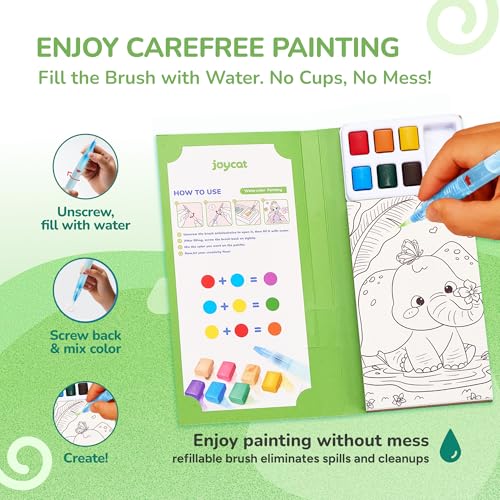 JoyCat Pocket Paint with Water Coloring Books for Kids, Art & Craft Activity Toy Set, Creative Travel & Home Painting Kit, Gifts for Girls & Boys Ages 3-8 (Animals) - style: 1 Pack - Animals