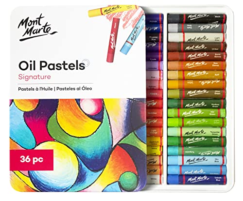 Mont Marte Oil Pastels Set - 36 Pieces - Soft Oil Chalks - Intense Colours, High Pigmentation - Ideal for Painting and Drawing - color: Multicolor, size: 36 Count (Pack of 1)