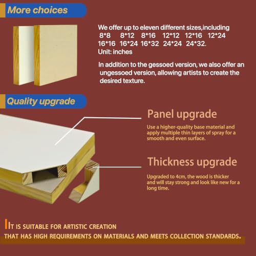FEAT Wood Gesso Artist Painting Panel Primed Extra Smooth 1.57" Cradle for Tempera Painting (8" x 8") - size: 8" x 8"