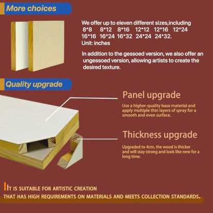 FEAT Wood Gesso Artist Painting Panel Primed Extra Smooth 1.57" Cradle for Tempera Painting (8" x 8") - size: 8" x 8"