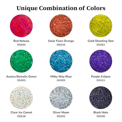 DecoArt Galaxy Glitter Rainbow Acrylic Paint Set – 9 Bottles (2 fl oz) – Bright Multicolor Glitter Paints for Crafting, Art Projects & Creative DIY Crafts - color: Rainbow Glitter