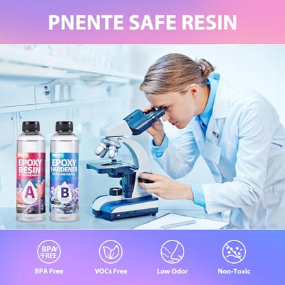 Pnente Artist-Grade Epoxy Resin – Self-Leveling, Zero Bubbles & 5-Year UV Guard for River Tables, Jewelry, Resin Art – Beginner-Friendly 1:1 Mix, Non-Toxic & Non-Yellowing (16oz) - size: 16oz