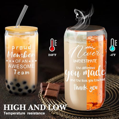 Layhit 24 Set Thank You Team Gifts for Employees Staff Coworker Appreciation Gifts for Teacher Nurse Thank You Glass Cups 16 oz Can Shaped Beer Glass with Lids Straws Brushes(Classic Style) - style: Classic