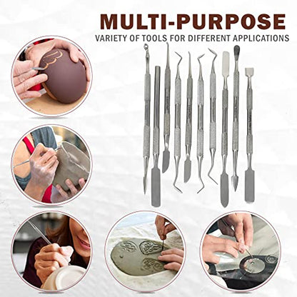 A2ZScilab - Stainless Steel Spatula Wax & Clay Sculpting Tool Carver Set, Carving Pottery Tools - Sculpture Shaper Polymer Modeling Tools for Clay, Pottery, Ceramics Artwork & Holiday Crafts (10PK) - style: 10PK