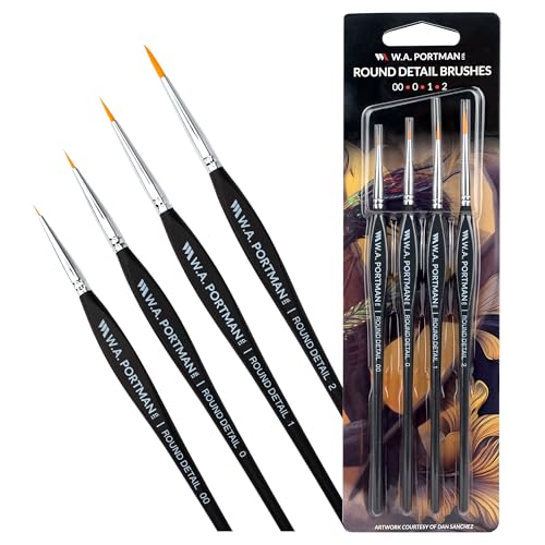 WA Portman Fine Detail Paint Brushes Set – 4pc Synthetic Miniature Paint Brushes (#00, #0, #1, #2) with Triangular Handles for Miniature Painting Models, Nail Art, Calligraphy & Fine Detailing - color: Detail