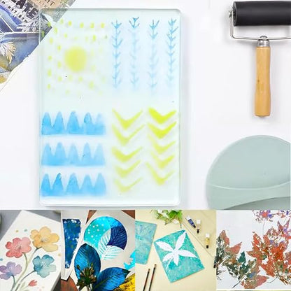 Gel Printing Plate Kit 2 - 5x7" & 8x10" Reusable Gelli Plates for Mono printing, Art Printmaking, Card Making & Scrapbooking - Eco-Friendly, Easy to Clean, Complete Starter Set with Tools