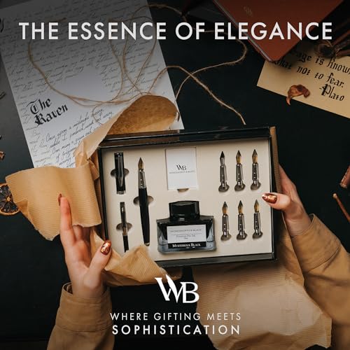 Wordsworth & Black Calligraphy Pen Gift Set, Includes Bottle, 6 Cartridges, Refill Converter, 6 Replacement Nibs, Premium Package, Journaling, Smooth Writing Pens [Black Chrome] - color: Black Chrome
