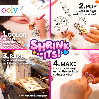 Ooly 28 PC DIY Shrinking Art Kit for Kids, 20 Plastic Pre Cut Charms and More, No Mess Creative Activity Jewelry Making Kit - Fun Friends - color: Fun Friends Charms