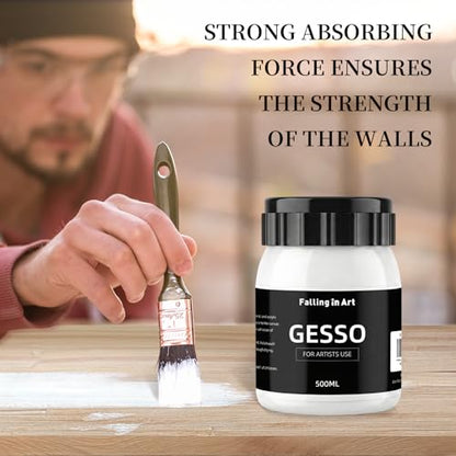 Falling in Art 16.9 Oz White Gesso Primer for Acrylic Painting for Oil Paints, Non-Toxic Canvas Surface Prep Medium - color: White