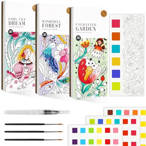 JCREN Watercolor Painting Books, Pocket Watercolor Painting Coloring Kit, Paint with Water Bookmarks Travel Activity Party Favors for Kids Toddlers Gifts for Boys and Girls, 3 Pack - color: 3Pack-Gift Set