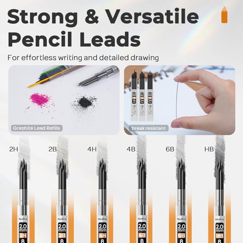 Nicpro Art Drawing Supplies Kit with 30PCS Black Mechanical Pencil Set in Leather Case