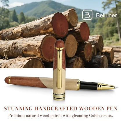 BEILUNER Luxury Wood Ballpoint Pen Writing Set,Maple-Elegant Fancy Nice Gift Pen Set for Signature Calligraphy Office Fancy Nice Supplies - Christmas Gift Boxed with Extra Refills (Black) - color: Maple