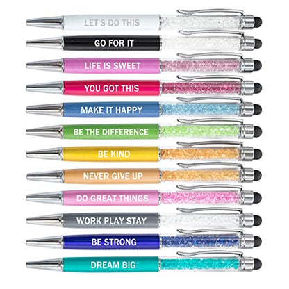 PASISIBICK 12 Pieces Crystal Stylus Employee Appreciation Pens, 2 in 1 Inspirational Greeting Motivational Ballpoint Pens for Christmas Appreciation Gift(12 Colors) - color: 12 Crystal Pens - Inspirational