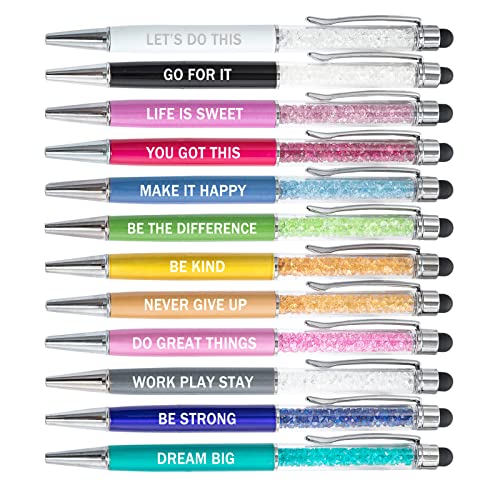 PASISIBICK 12 Pieces Crystal Stylus Employee Appreciation Pens, 2 in 1 Inspirational Greeting Motivational Ballpoint Pens for Christmas Appreciation Gift(12 Colors) - color: 12 Crystal Pens - Inspirational