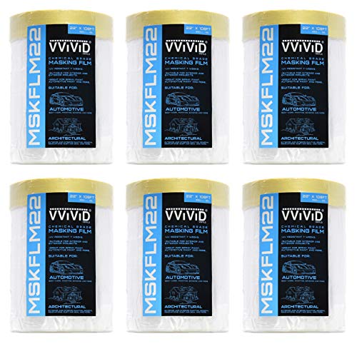 VViViD Chemical Grade Heavy-Duty Self-Adhesive Tape and Drape Masking Film Plastic Drop Cloth (6 Pack (22x 108ft)) - size: 6 Pack (22" x 108ft)