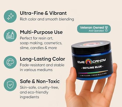 Eye Candy Premium Mica Powder Pigment “Skyline Blue” (50g) Multipurpose DIY Arts and Crafts Additive | Woodworking, Epoxy, Resin, Bath Bombs, Paint, Soap, Nail Polish, Lip Balm (Skyline Blue, 50G) - color: Skyline Blue