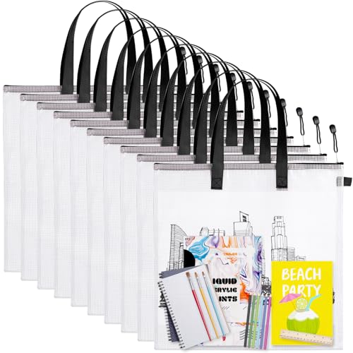 Reginary 10 Pcs Back to School Art Portfolio Bags, 16 x 16 Inch Poster Storage Bags with Zipper and Handles, Waterproof PVC Artwork Portfolios for Students Teachers Bulletin Board Supplies(Black) - color: Black