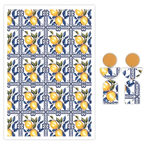 Lemon Transfer Paper for Polymer Clay, 10 Pcs Water Transfer Sheets for Polymer Clay, Floral Fruits Polymer Clay Transfer Paper for DIY Art Jewelry Earrings Necklaces Pendants Decor 5.82X3.93in - color: Lemon