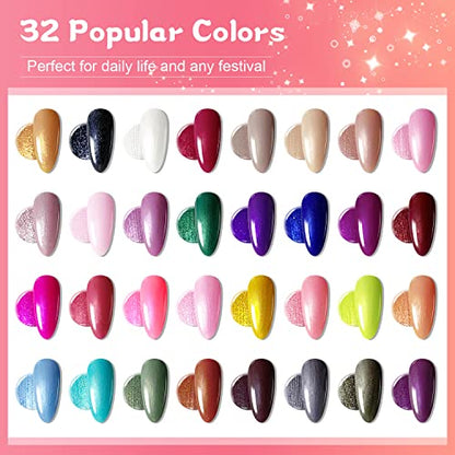 JODSONE Gel Nail Polish Starter Set Ribbon Glitter Summer Light Winter Dark Glossy 36-Piece Multi-color Gel Nail Polish Set - color: 32KIT 1G 10-A