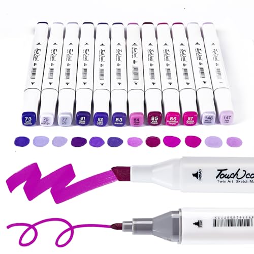 12Pcs Alcohol Markers Pure Color Series,Chisel & Fine Dual Tip Art Solid Color Markers Set for Adults Beginner Drawing Sketching Illustration (Purple) - color: Purple
