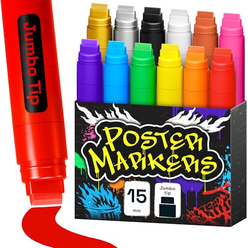 ARTISTRO 12 Multicolor Paint Pens for Glass Marking, Rock Painting, Ceramic, Wood, Fabric, Scrapbooking, DIY Craft Making, Coloring - Acrylic Paint Markers Jumbo Tip 15mm - color: Multicolor, style: Jumbo