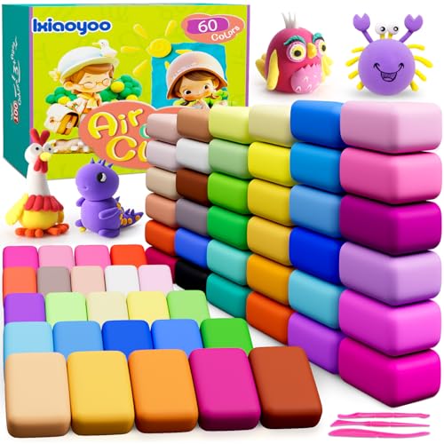 Ixiaoyoo Air Dry Clay for Kids, 60 Colors Modeling Magic Clay, DIY Model Arts & Crafts Kit with Sculpting Tools, Soft & Safe & Non-Toxic, School Projects, Birthday Toy Gifts for Boys & Girls Aged 3–12 - color: 60 Colors
