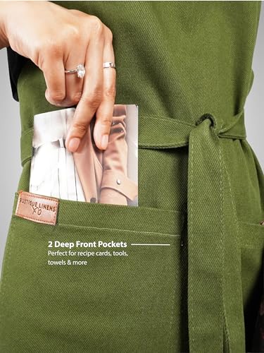 100% Cotton Kitchen Apron with 2 Pockets – Adjustable Chef Apron for Cooking Baking BBQ – Unisex Apron - color: Pine, size: Standard