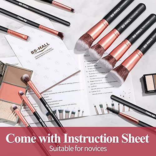 Makeup Brushes BS-MALL Premium Synthetic Foundation Powder Concealers Eye Shadows Makeup 14 Pcs Brush Set, Rose Golden, with Case - color: Rose Golden