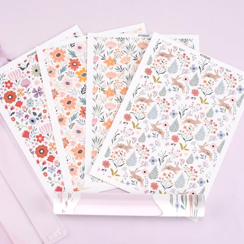 Clay Transfer Paper, 4Pcs Flower Small Fresh Themed Polymer Clay Transfer Sheets with Mud Press Rod and 2mm Thickness Ruler for DIY Craft - color: Flower
