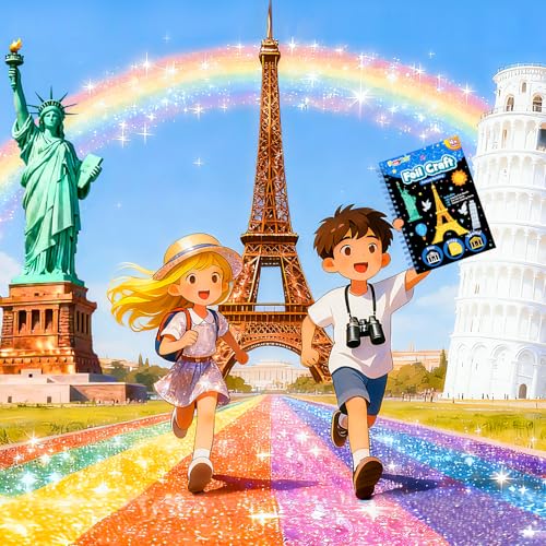 FUNNYB&G Foil Art Craft Kit for Kids 4-10 Years Old: Mess-Free & No-Glue, Create 16 Sparkly Famous Building Pictures – Perfect Travel Toy & Birthday Gift for Kids (Buildings) - style: Building