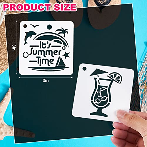 80 Pieces 3 x 3 Inch Summer Hawaii Themed Reusable Plastic Art Craft Kits for DIY Painting Art Projects Wood Wall Floor Fabric Furniture Tile Holiday Stencils Decorations Beach Stencils Craft Kits - style: Summer