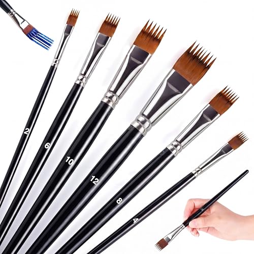 SiliFine 6 Pcs Dual Layer Grainer Brush Set, Texture Flat Comb Paint Brushes for Grass, Fur, Hair, Wood Grain Effect, Synthetic Nylon Painting Tool for Acrylic Watercolor Oil Painting Crafts(Black) - color: Black