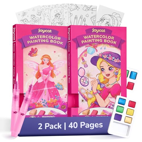 JoyCat 2 Pack Pocket Paint with Water Coloring Books for Kids, Art & Craft Activity Toy Set, Creative Travel & Home Painting Kit, Gifts for Girls & Boys Ages 3-8 (Makeup & Princess) - style: 2 Pack - Makeup & Princess
