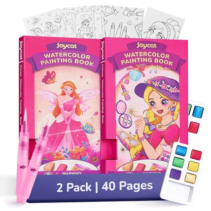 JoyCat 2 Pack Pocket Paint with Water Coloring Books for Kids, Art & Craft Activity Toy Set, Creative Travel & Home Painting Kit, Gifts for Girls & Boys Ages 3-8 (Makeup & Princess) - style: 2 Pack - Makeup & Princess