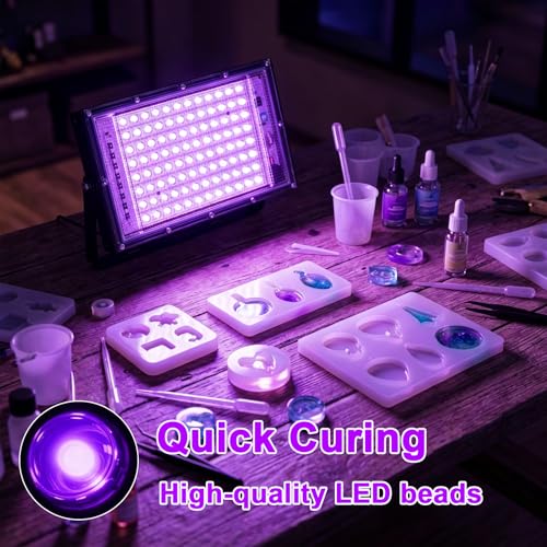 Feghezja UV Light for Resin, Portable UV Black Light, 100W Fast 3D Printer Curing UV Lamp, Jewelry Making Supplies for Resin UV, DIY Craft, Glow Party, Fluorescent Poster, Halloween, Body Paint - size: 100W