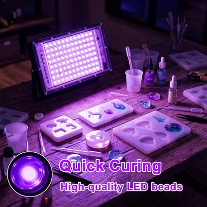Feghezja UV Light for Resin, Portable UV Black Light, 100W Fast 3D Printer Curing UV Lamp, Jewelry Making Supplies for Resin UV, DIY Craft, Glow Party, Fluorescent Poster, Halloween, Body Paint - size: 100W