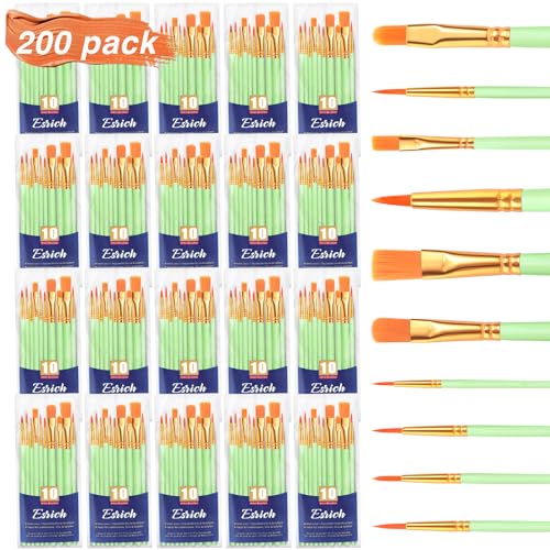 ESRICH Paint Brushes Set,20 Packs 200 Pcs Acrylic Paint Brush Set,Acrylic Oil Watercolor, Face Nail Art, Miniature Detailing,Rock Painting,Painting Artist Professional Kits(Green) - color: Green, size: 200