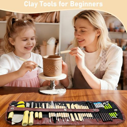 42 Pcs Pottery Tools Kit | Clay Sculpting Tools | Pottery Enthusiast Gifts | Stainless Steel & Wooden Handle | Portable Tools Set for Carving, Modeling, Shaping, Polymer | Ideal for Beginners, Artists