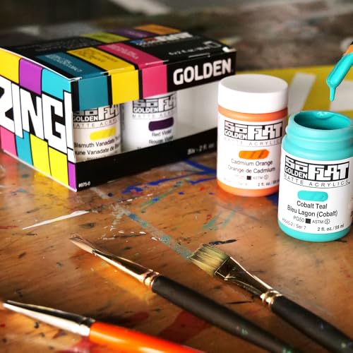 GOLDEN SoFlat Matte Acrylics, Zing 6 Color Set, Professional Acrylic Paint