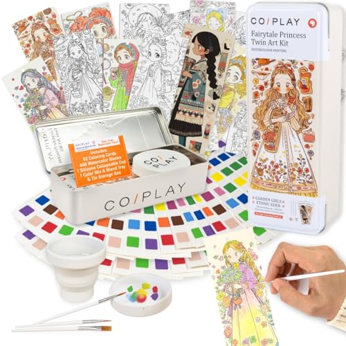 COIPLAY Watercolor Craft Kit, Paint Set, 648 Color Blocks, 52 Coloring Bookmarks, Fairytale Princess Theme, Travel Gift for Kids & Adults - color: Fairytale Princess