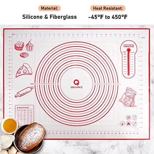 Extra Large Silicone Pastry Mat, Baking Mat with Measurement, Kitchen Counter Mat for Fondant, Rolling Dough, Pie Crust, Pizza and Cookies - Oven Liner Mat/Kneading Matts, 24" x 32", Red - color: Red, size: 24" x 32"