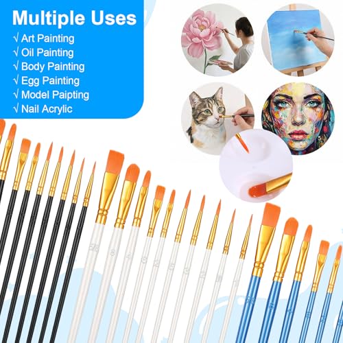 Acrylic Paint Brushes Set, 30 Pcs (3×10 Pack) Nylon Hair Artist Paint Brushes for Acrylic, Watercolor & Oil, Fine Detailing for Canvas, Rock & Nail Art (Black, White and Blue) - color: Black, White and Blue